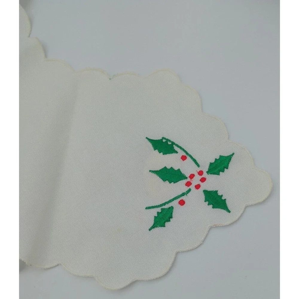 Hallie‎ St Mary Inc. Basket Liner Vtg Christmas Holly Linen Bread Bun Warmer